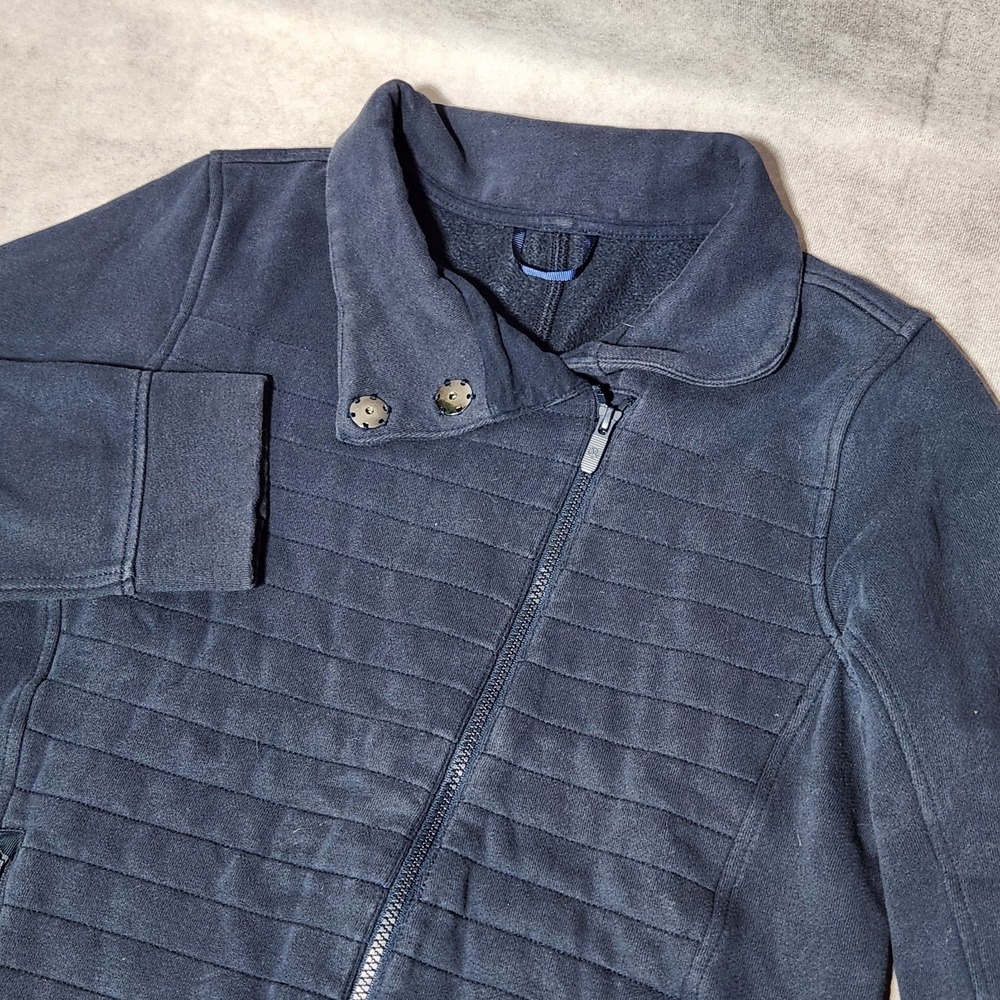 womens LULULEMON Fleece Be True navy Blue Quilted Jacket Asymmetric Zip size 8